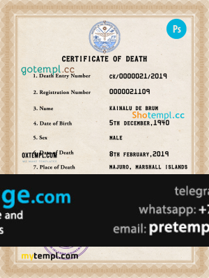 download Marshall Islands death certificate template free fonts, completely editable
