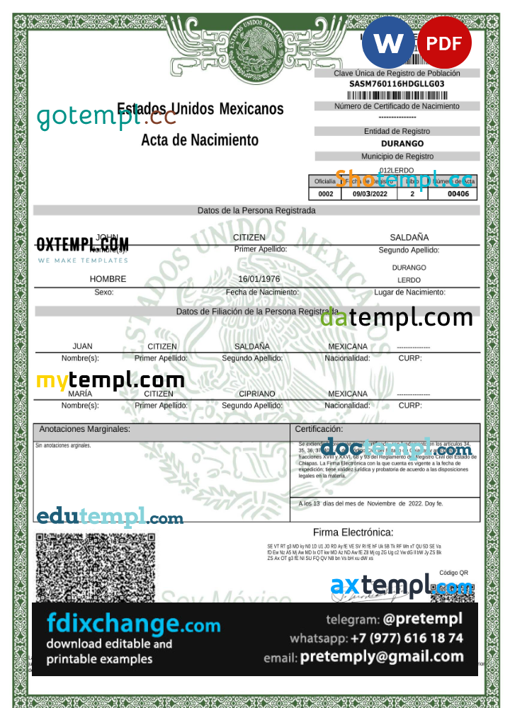 download Mexico birth certificate template free fonts, version 2
