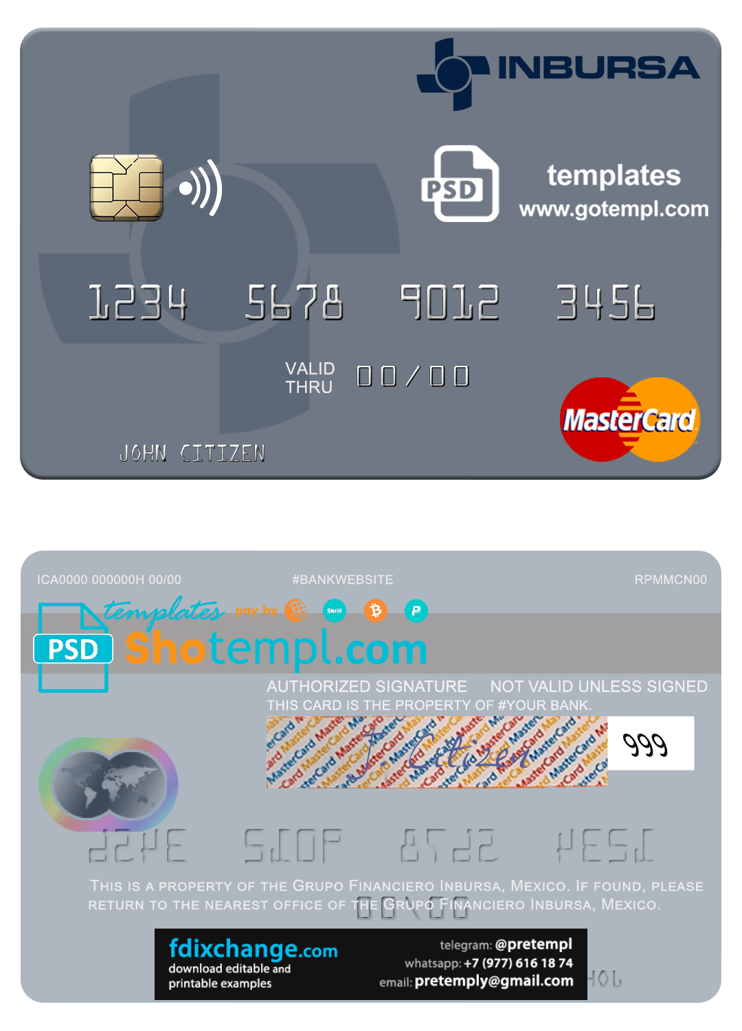 download Mexico Grupo Financiero Inbursa mastercard credit card template in PSD format