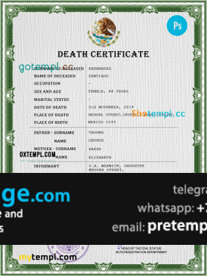 download Mexico death certificate template free fonts, completely editable