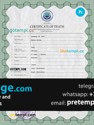 download Micronesia vital record death certificate template free fonts