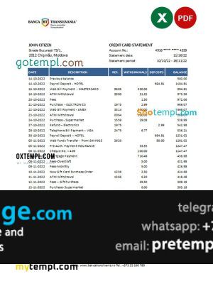 download Moldova Banca Transilvania bank statement template free fonts