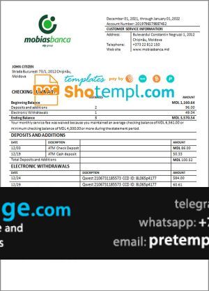 download Moldova Mobiasbanca bank statement template free fonts