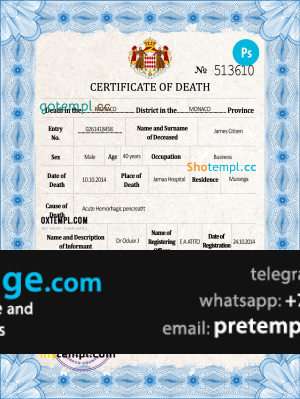 download Monaco vital record death certificate template free fonts