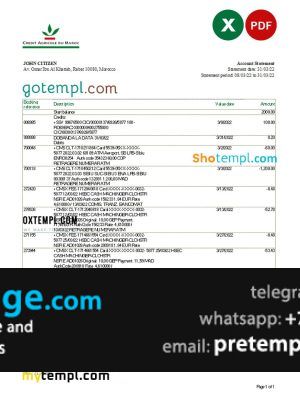 download Morocco Credit Agricole bank statement template free fonts