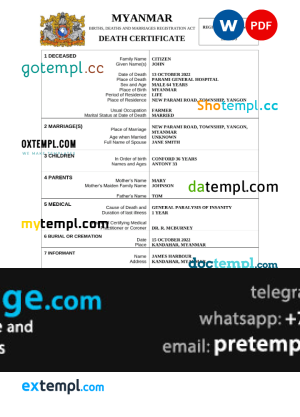 download Myanmar death certificate template free fonts, completely editable