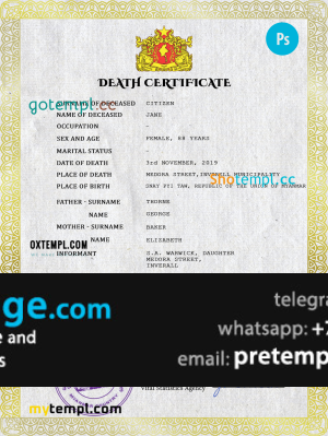 download Myanmar death certificate template free fonts, completely editable