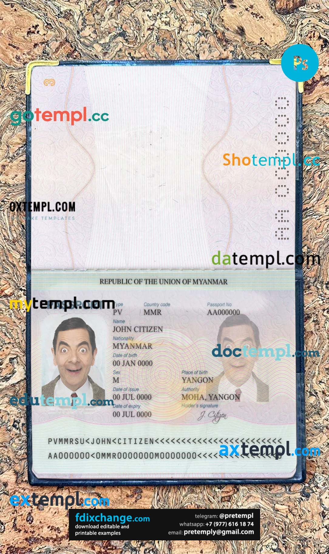 download Myanmar passport photo look template free fonts, 2 in 1