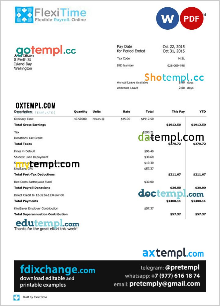 download NEW ZEALAND FLEXITIME payroll template free fonts