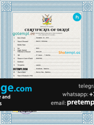 download Namibia vital record death certificate template free fonts