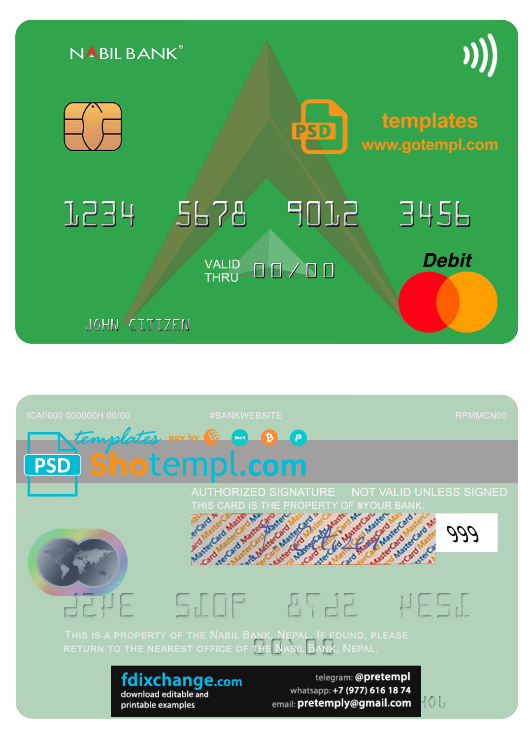 download Nepal Nabil bank mastercard, fully editable template free fonts