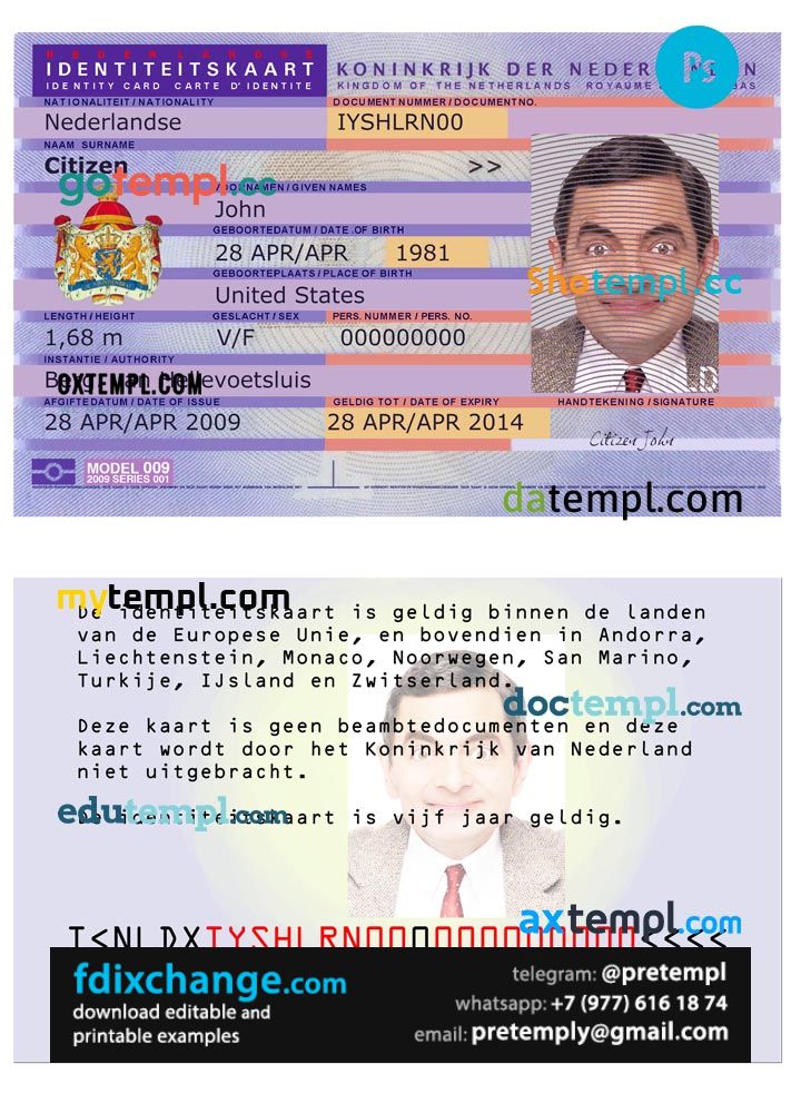 download Netherlands identity card template free fonts, 2012 – present