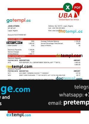 download Nigeria UBA bank statement template free fonts
