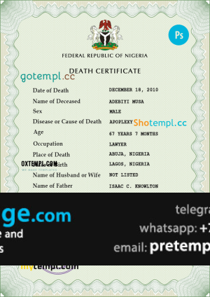 download Nigeria vital record death certificate template free fonts