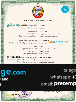 download North Korea death certificate template free fonts, completely editable