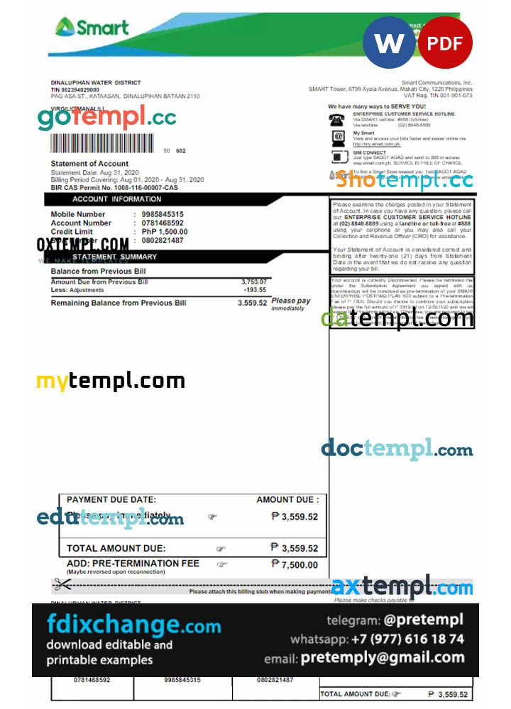 download Philippines Smart utility bill template free fonts
