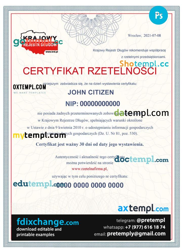 download Poland business certificate template free fonts