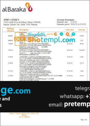 download Pakistan Al Baraka bank statement template free fonts