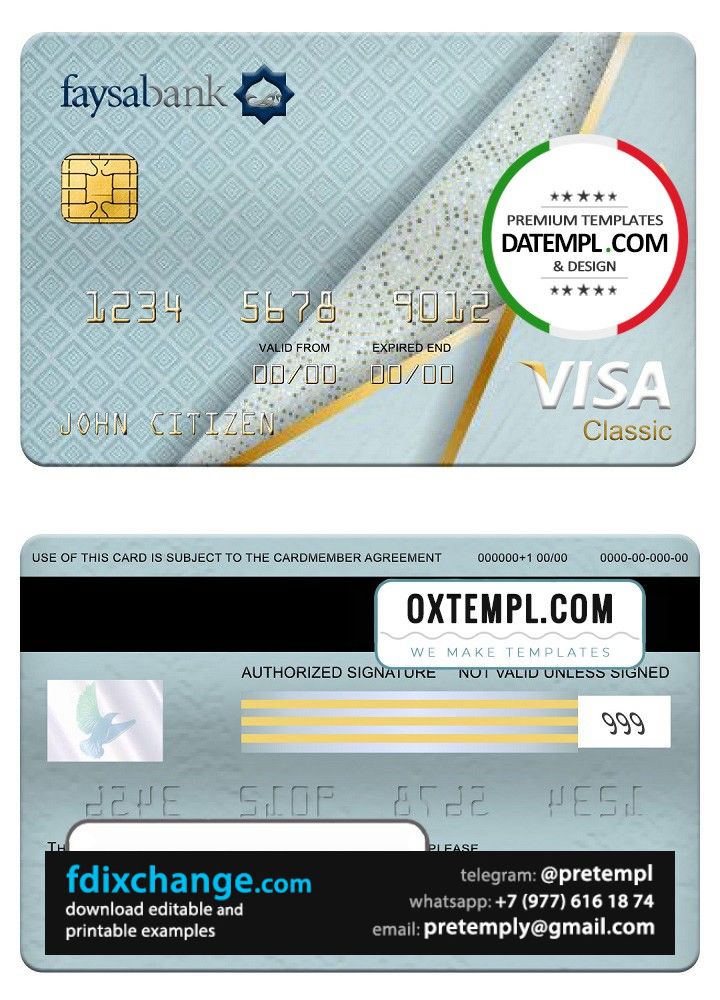 download Pakistan Faysal bank visa classic card, fully editable template free fonts
