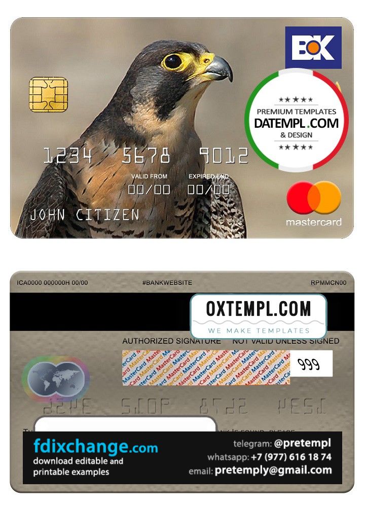 download Pakistan The bank of Khyber mastercard, fully editable template free fonts