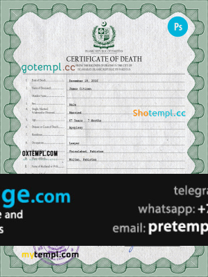 download Pakistan vital record death certificate template free fonts