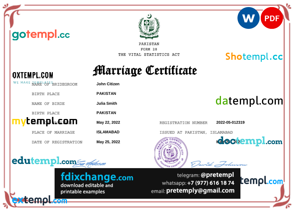 download Pakistan marriage certificate template free fonts, fully editable