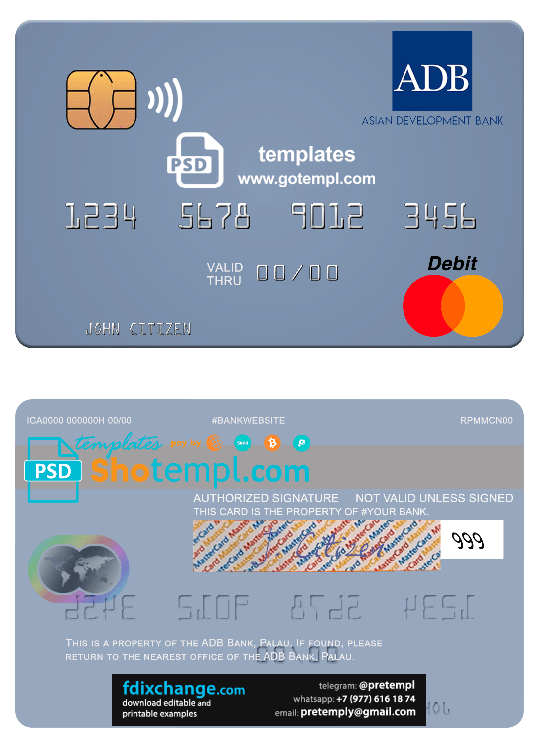 download Palau ADB Bank mastercard, fully editable template free fonts