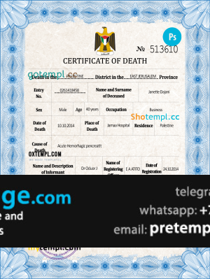 download Palestine vital record death certificate template free fonts, completely editable