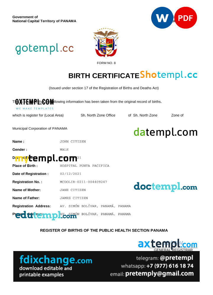 download Panama birth certificate template free fonts, completely editable