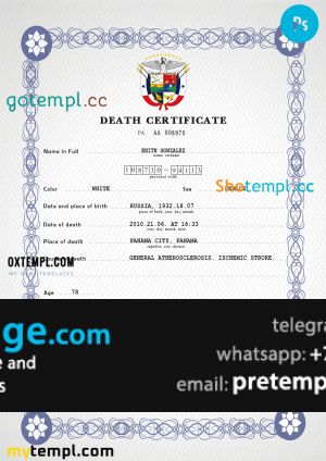 download Panama vital record death certificate template free fonts