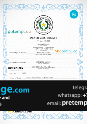 download Paraguay vital record death certificate template free fonts