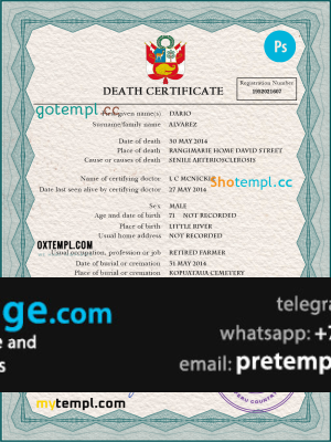 download Peru death certificate template free fonts, completely editable