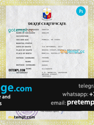 download Philippines vital record death certificate template free fonts, completely editable