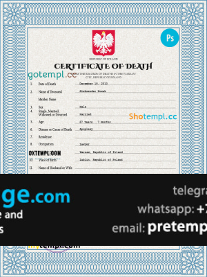 download Poland vital record death certificate template free fonts