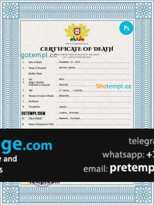 download Portugal death certificate template free fonts, completely editable