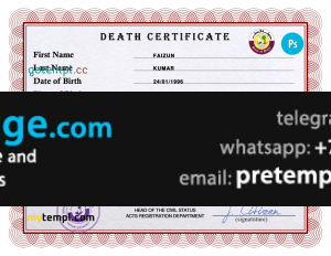 download Qatar vital record death certificate template free fonts
