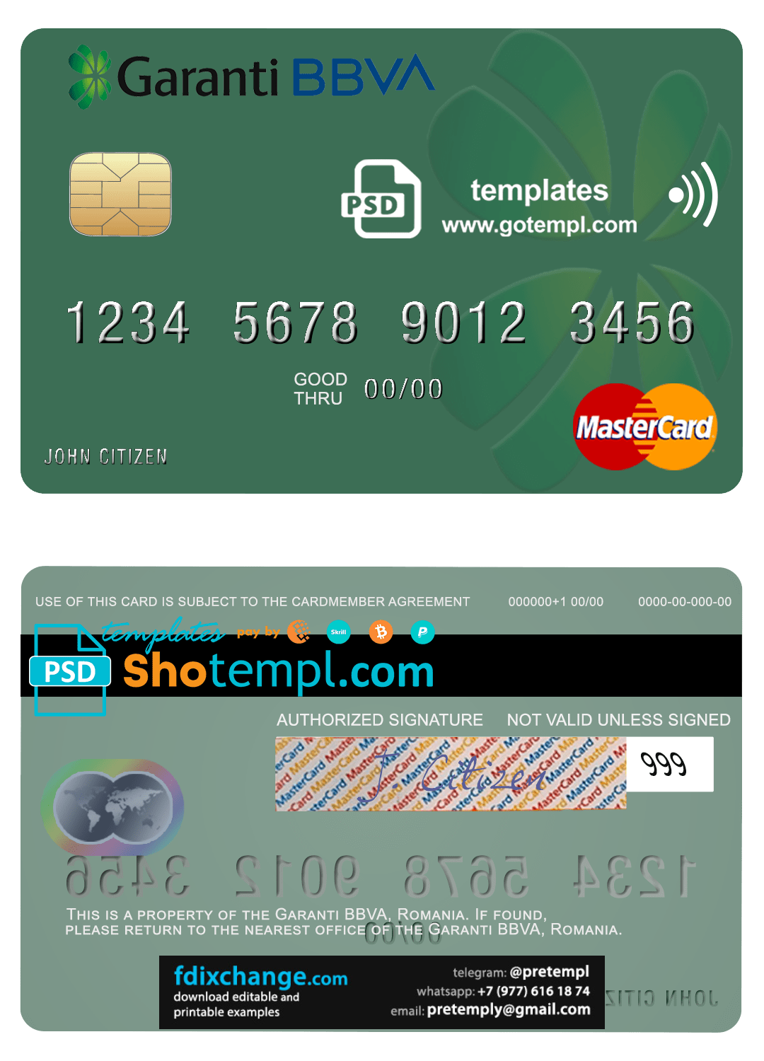 download Romania Garanti BBVA mastercard, fully editable template free fonts