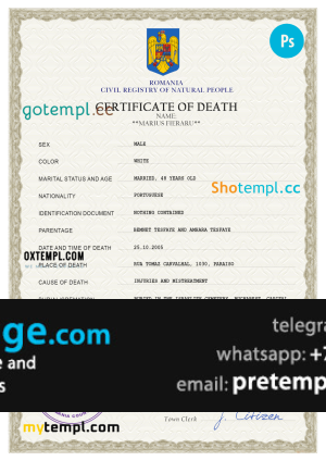 download Romania death certificate template free fonts, completely editable