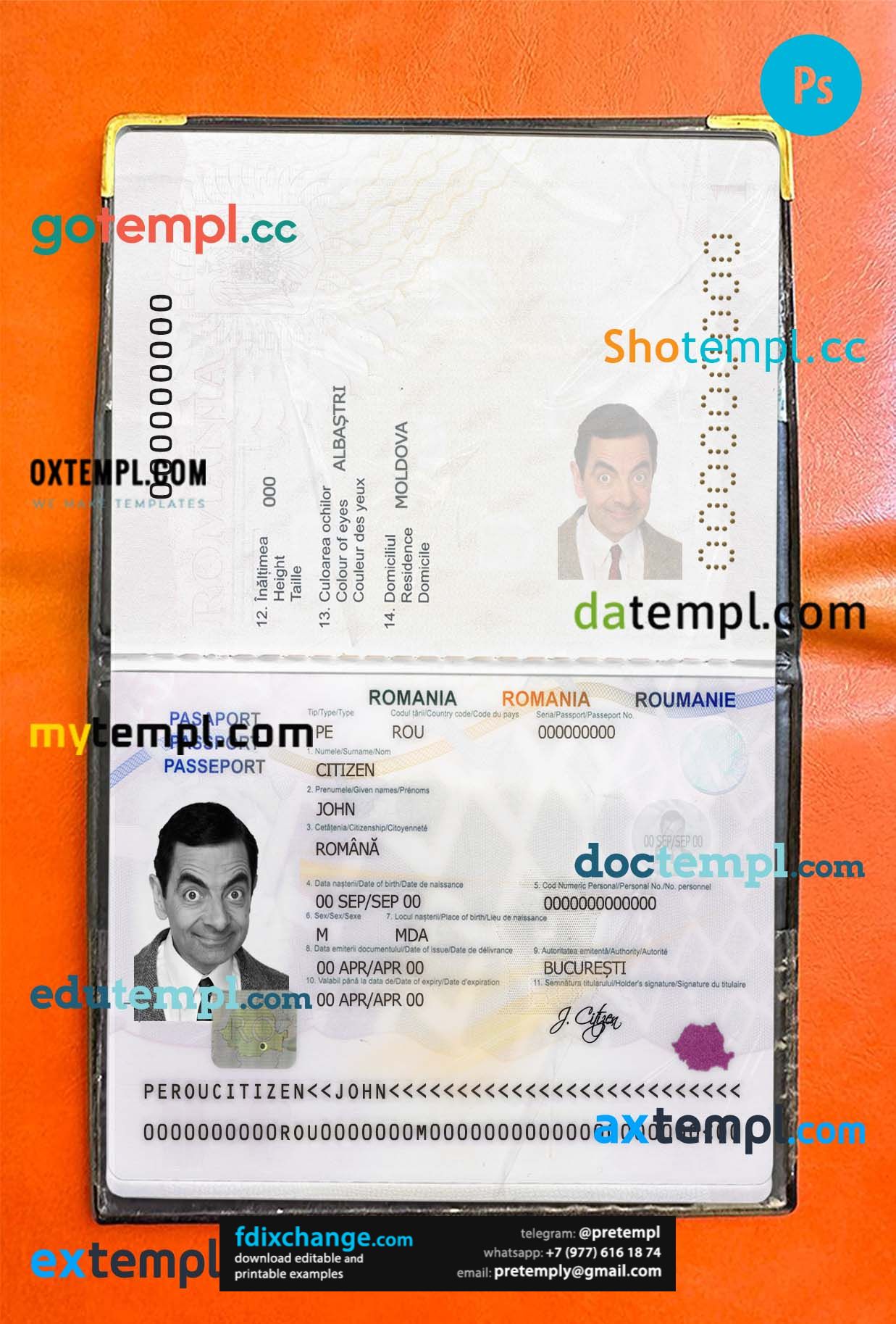 download Romania passport photo look template free fonts, 2 in 1