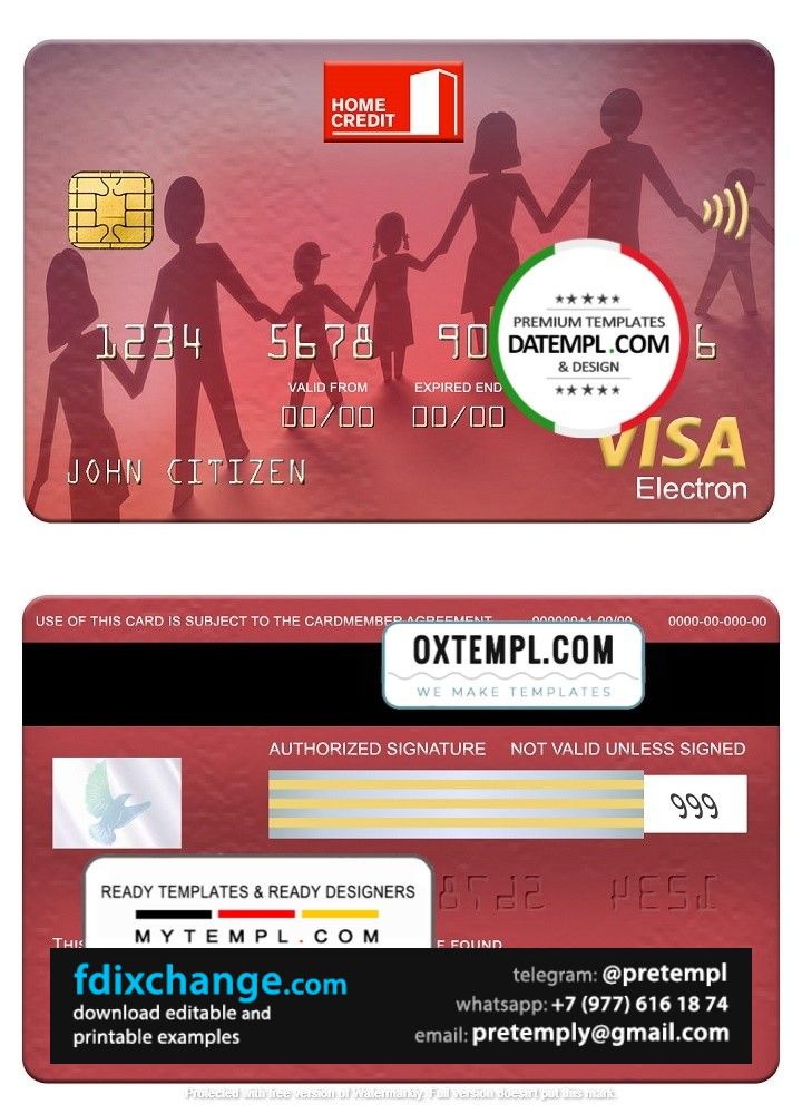 download Russia Home Credit bank visa electron card, fully editable template free fonts