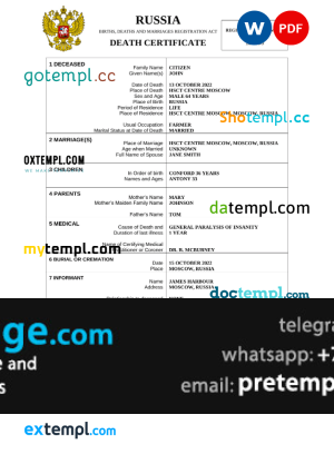 download Russia death certificate template free fonts, completely editable
