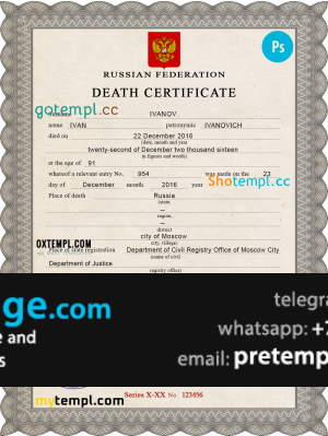 download Russia vital record death certificate template free fonts, completely editable