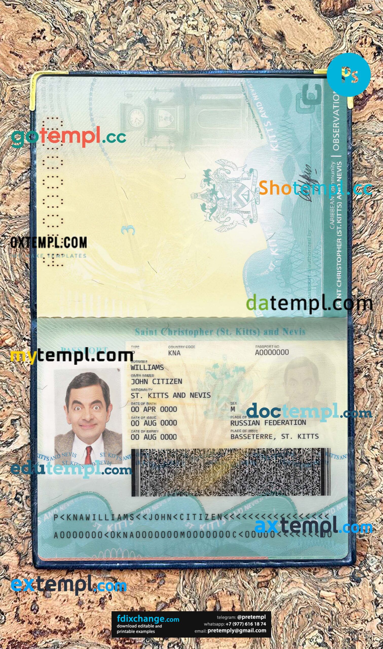 download Saint Kitts and Nevis passport photo look template free fonts, 2 in 1