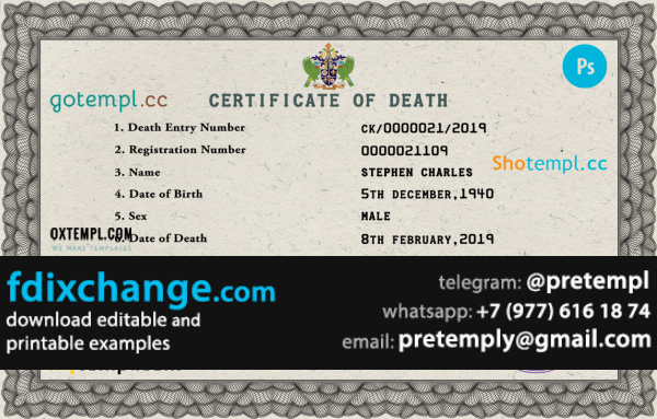 download Saint Lucia vital record death certificate template free fonts