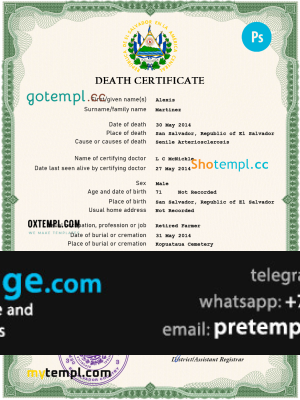 download Salvador vital record death certificate template free fonts, completely editable