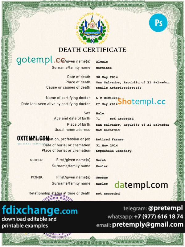 download Salvador vital record death certificate template free fonts, completely editable