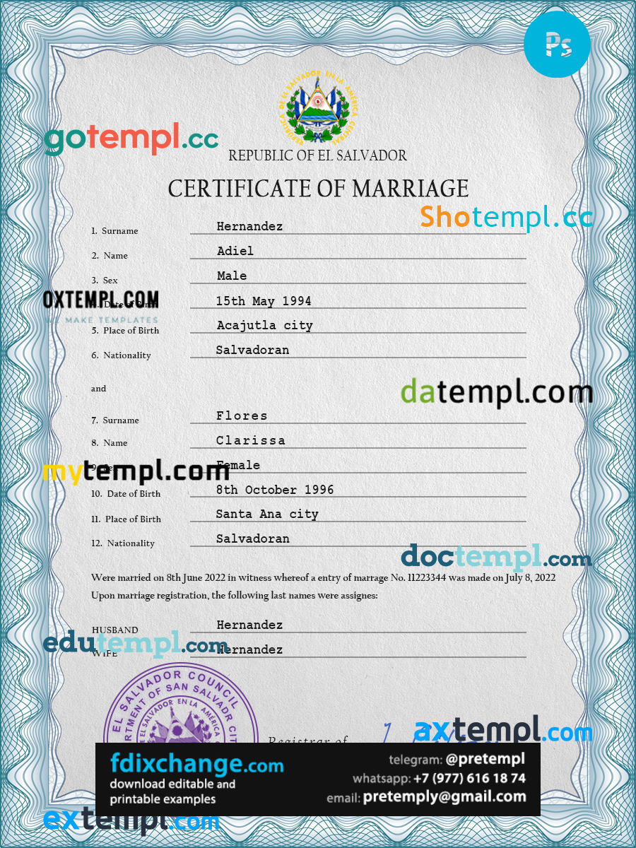 download Salvador marriage certificate template free fonts