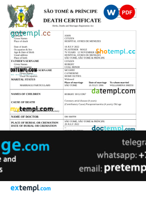 download Sao Tome and Principe vital record death certificate template free fonts