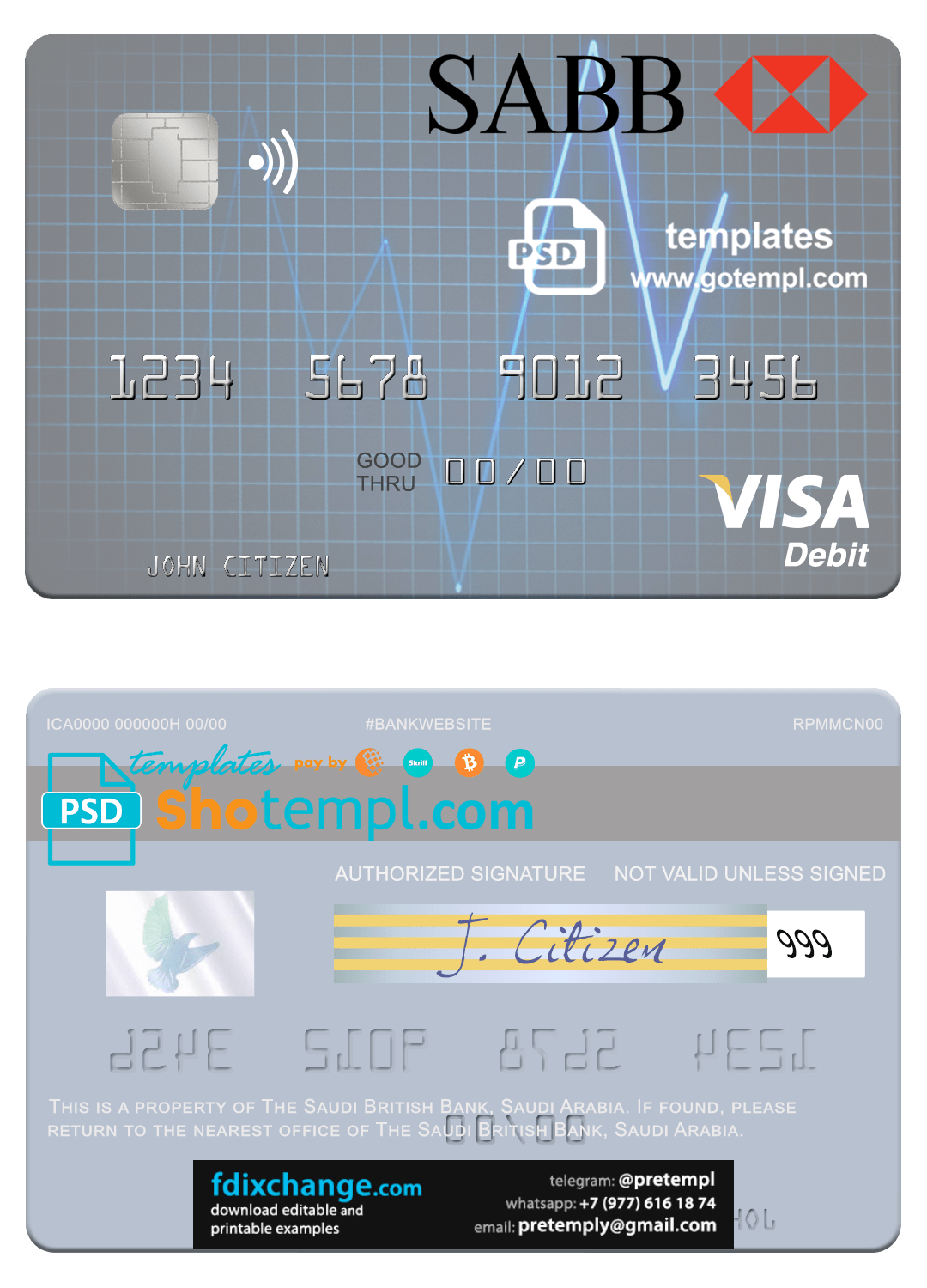 download Saudi Arabia The Saudi British Bank visa debit card template in PSD format