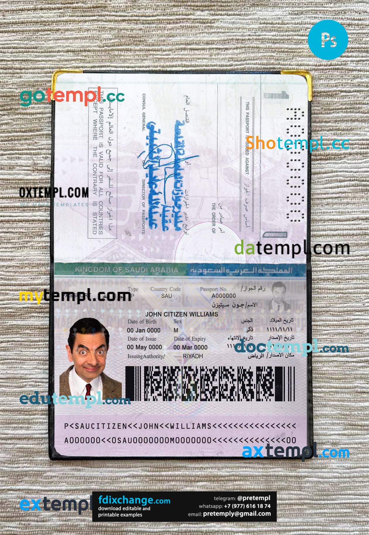 download Saudi Arabia passport photo look template free fonts, 2 in 1